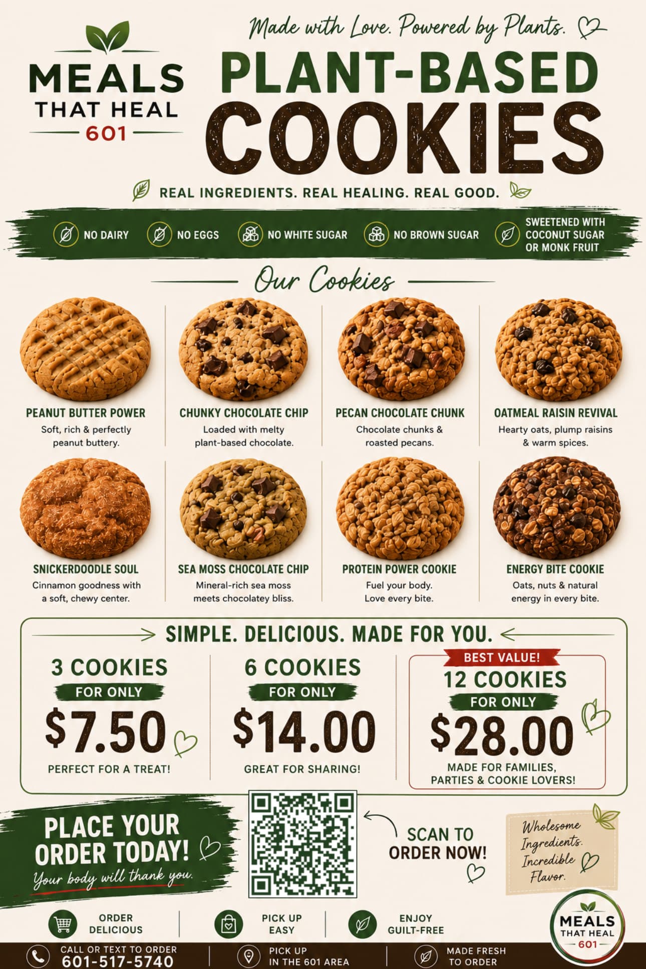Meals That Heal plant-based cookie menu